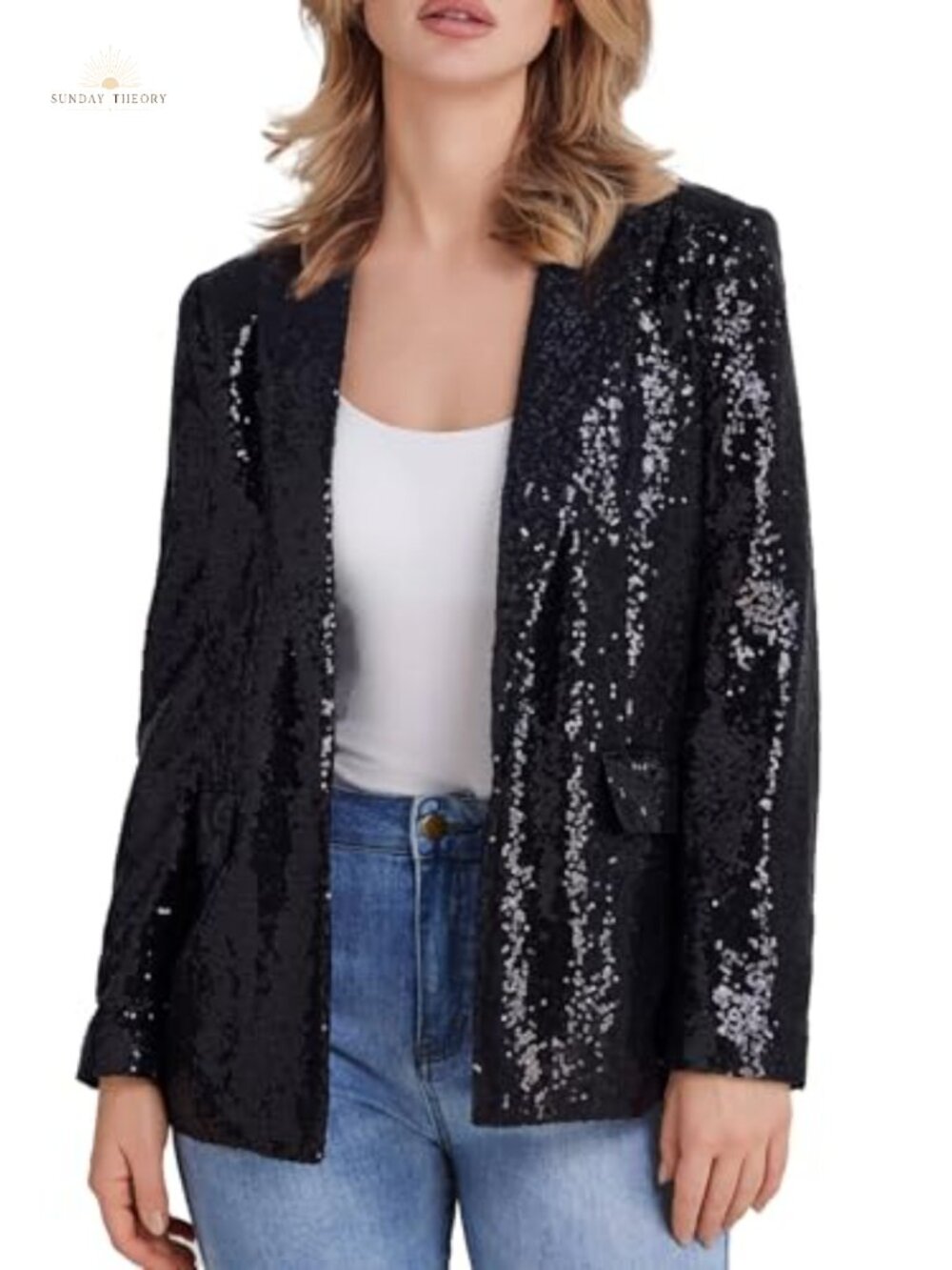 Sequin Blazer Open Front Long Sleeve Formal Evening Jacket